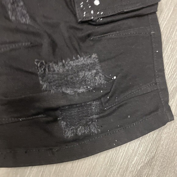 FWRD DENIM BLACK WHITE SPLATTER STRETCH DENIM SLIM FIT SHORTS SIZE 34 NEW - Picture 3 of 4